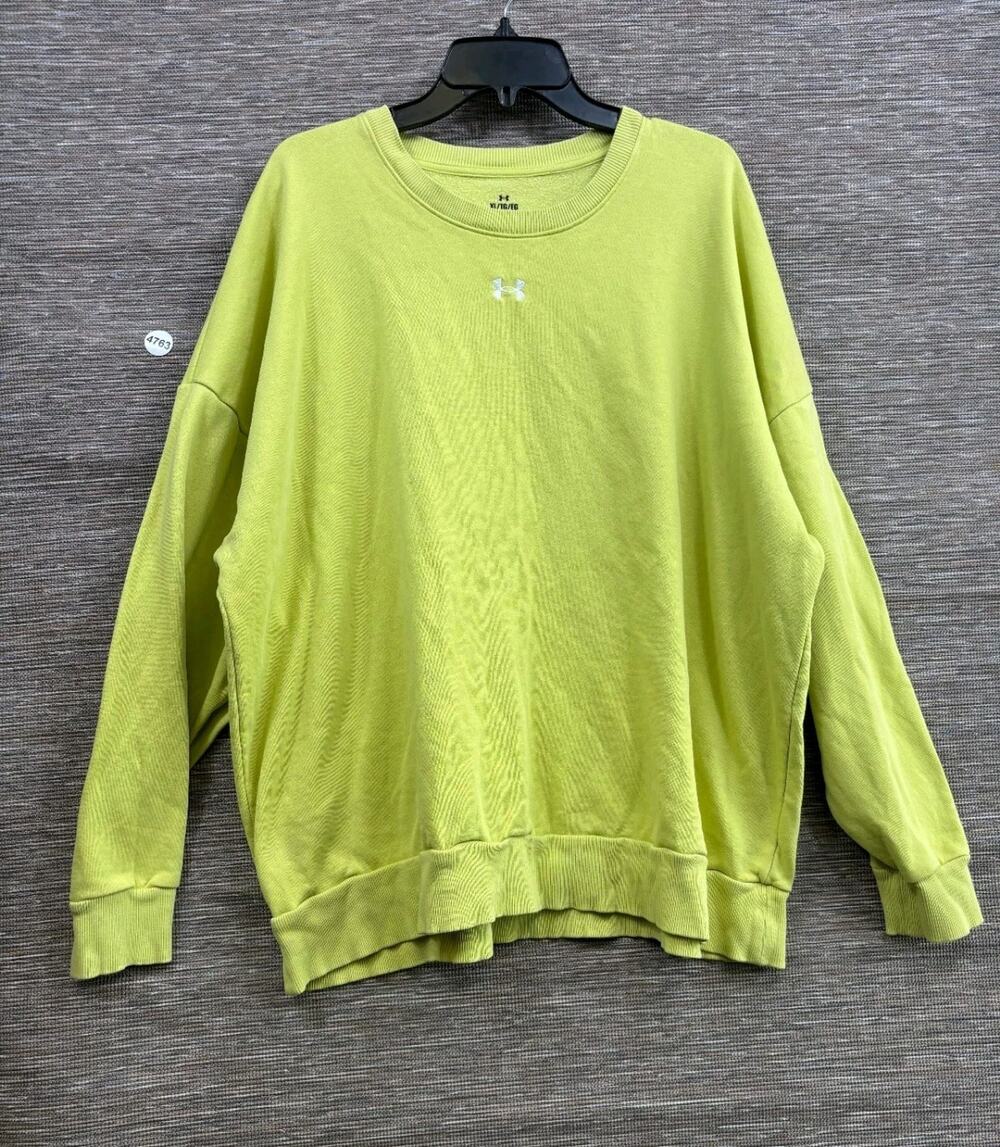 Under Armour Fleece Sweatshirt Mens Size XL Green Crewneck Long Sleeve Oversized